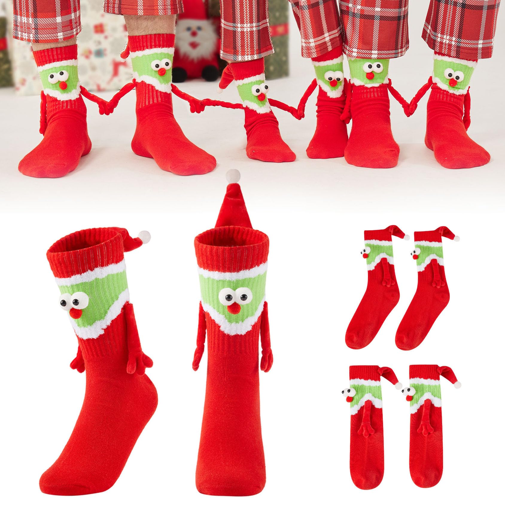 Awoscut Holiday Stockings - Cute Matching Christmas Socks for Couples, Family & Kids | Novelty Hand-in-Hand Design | Perfect Xmas Gift for Adults & Children | Great for Holiday Parties, Family Photos & Cozy Winter Nights