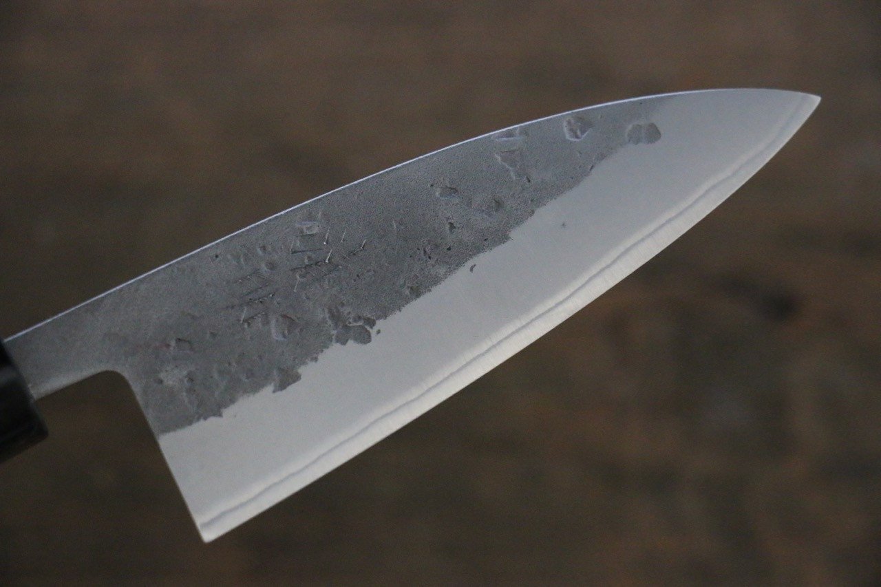 Premium Seisuke Blue Steel No.2 Nashiji Ajikiri Knife 105mm - Japanese High Carbon Steel Kitchen Knife with Chestnut Wood Handle - Perfect for Sushi, Vegetables & Precision Cutting