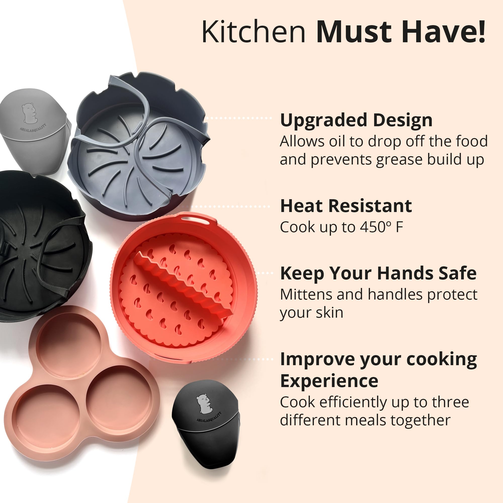 7-Piece Air Fryer Accessories Set - Non-Stick Silicone Liners, Egg Bite Mold & Reusable Basket Liner for Healthy Cooking | Perfect for Air Fryer XL, Instant Pot & Ninja Foodi | Bake, Roast & Meal Prep