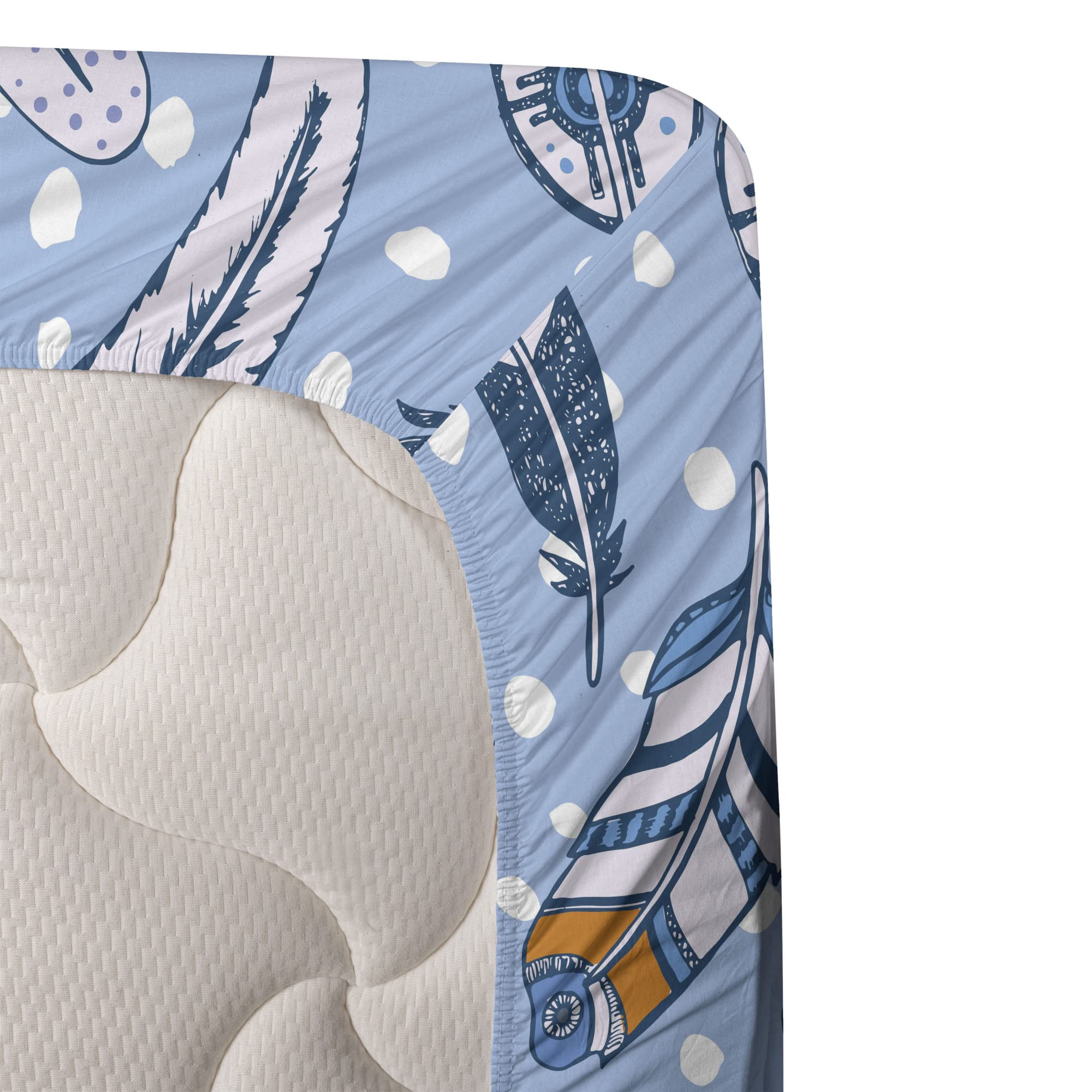 Ambesonne Modern 4-Piece King Sheet Set - Traditional Romantic Contemporary Leaves Design, Pale Blue White Amber - Soft Fitted & Flat Sheets with Pillowcases - Perfect for Master Bedroom, Guest Room, or Vacation Home Decor