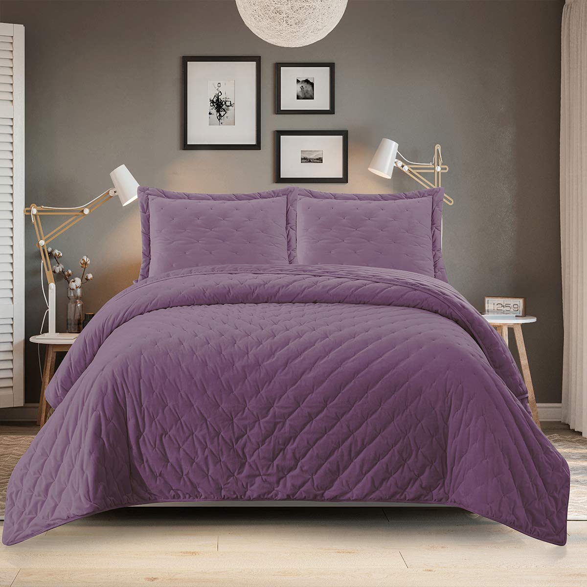 Royal Velvet Purple Quilt Set - Full/Queen 3pc for All Seasons, Cozy Bedroom Decor