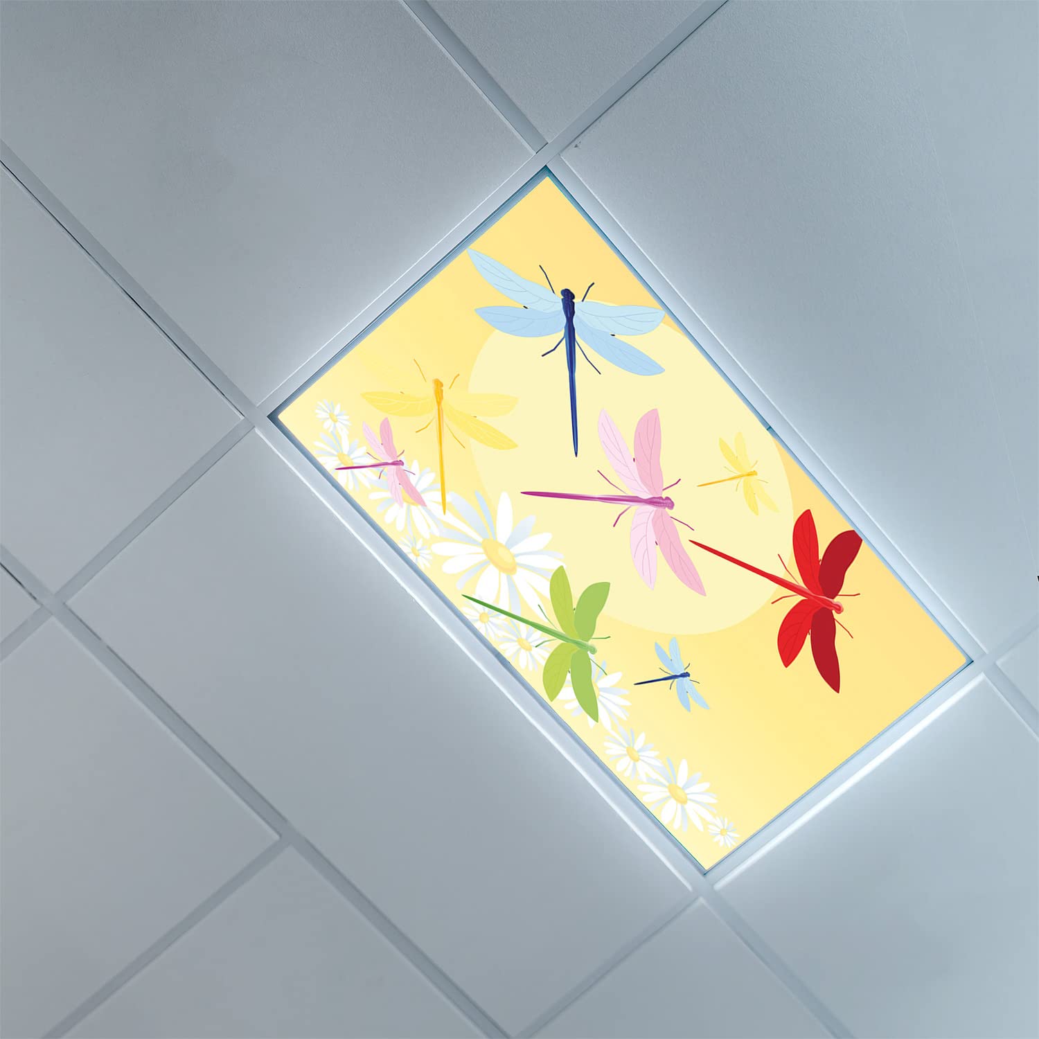Fluorescent Light Covers 2ft x 4ft - Decorative Dragonfly Pattern Ceiling Light Diffuser Panels for Classroom, Office & Drop Ceiling - Multicolor Fluorescent Light Covers - Perfect for Schools, Hospitals and Commercial Spaces