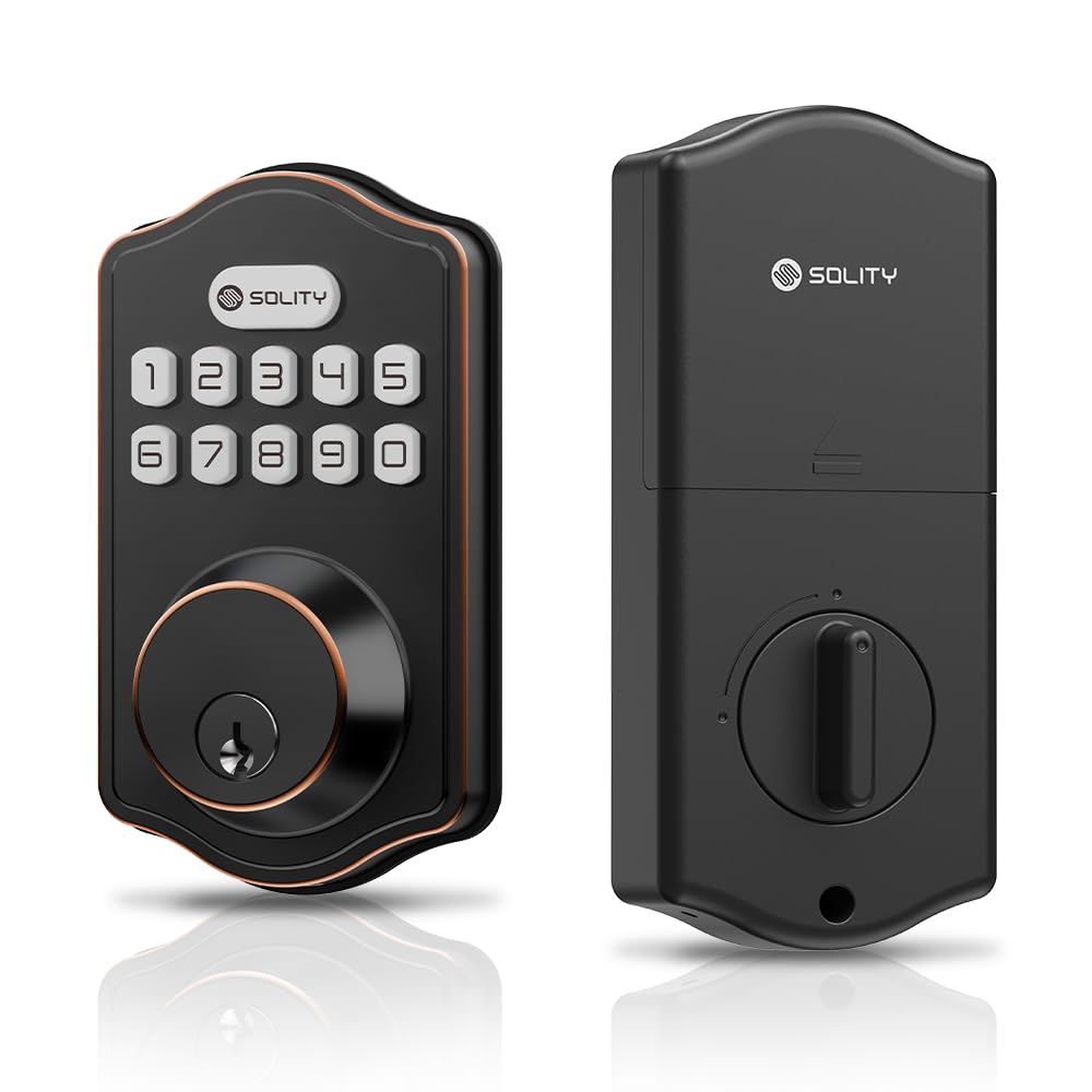 Solity Smart Digital Electric Deadbolt Keypad Lock - Keyless Entry & Auto Lock with 100 Custom Codes - Easy Installation for Exterior Front Entry Doors - Residential Use (Oil Rubbed Bronze) - Perfect for Homes, Apartments & Vacation Rentals