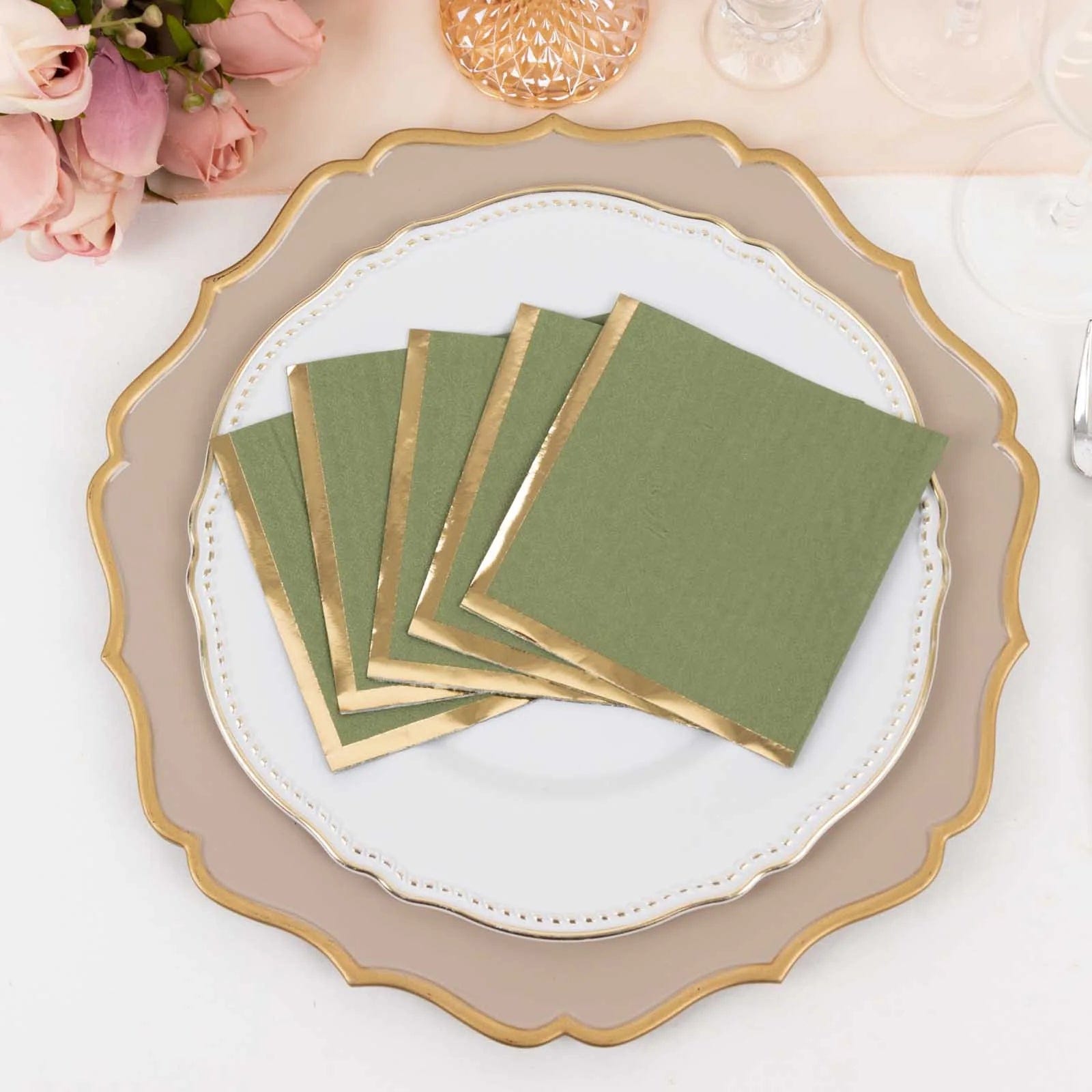 50 Soft 2-Ply Disposable Dinner Cocktail Napkins with Gold Foil Edge - Elegant Party Tableware for Weddings, Events & Home Entertaining