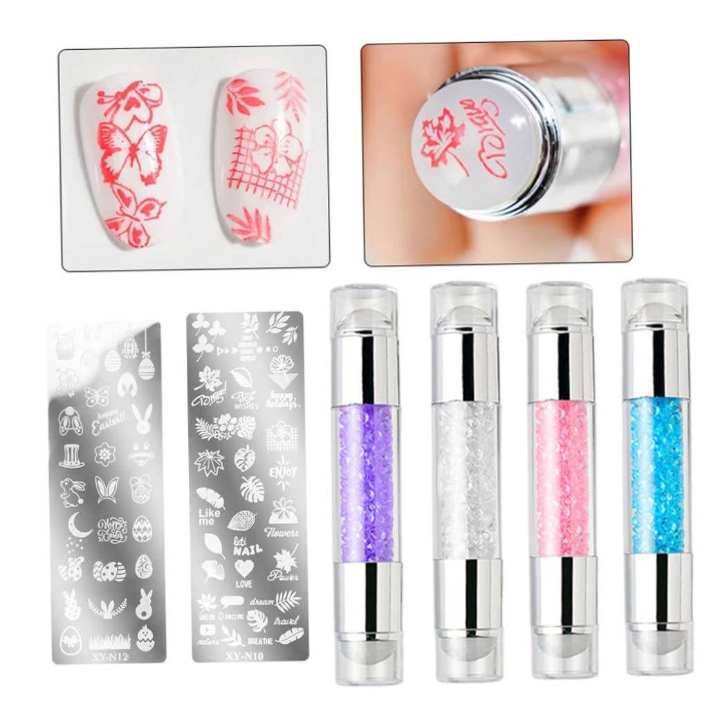 Professional Nail Art Stamper Kit with French Nail Stamp Plates & Polish Patterns - Purple Nail Printing Tool for DIY Manicure at Home or Salon