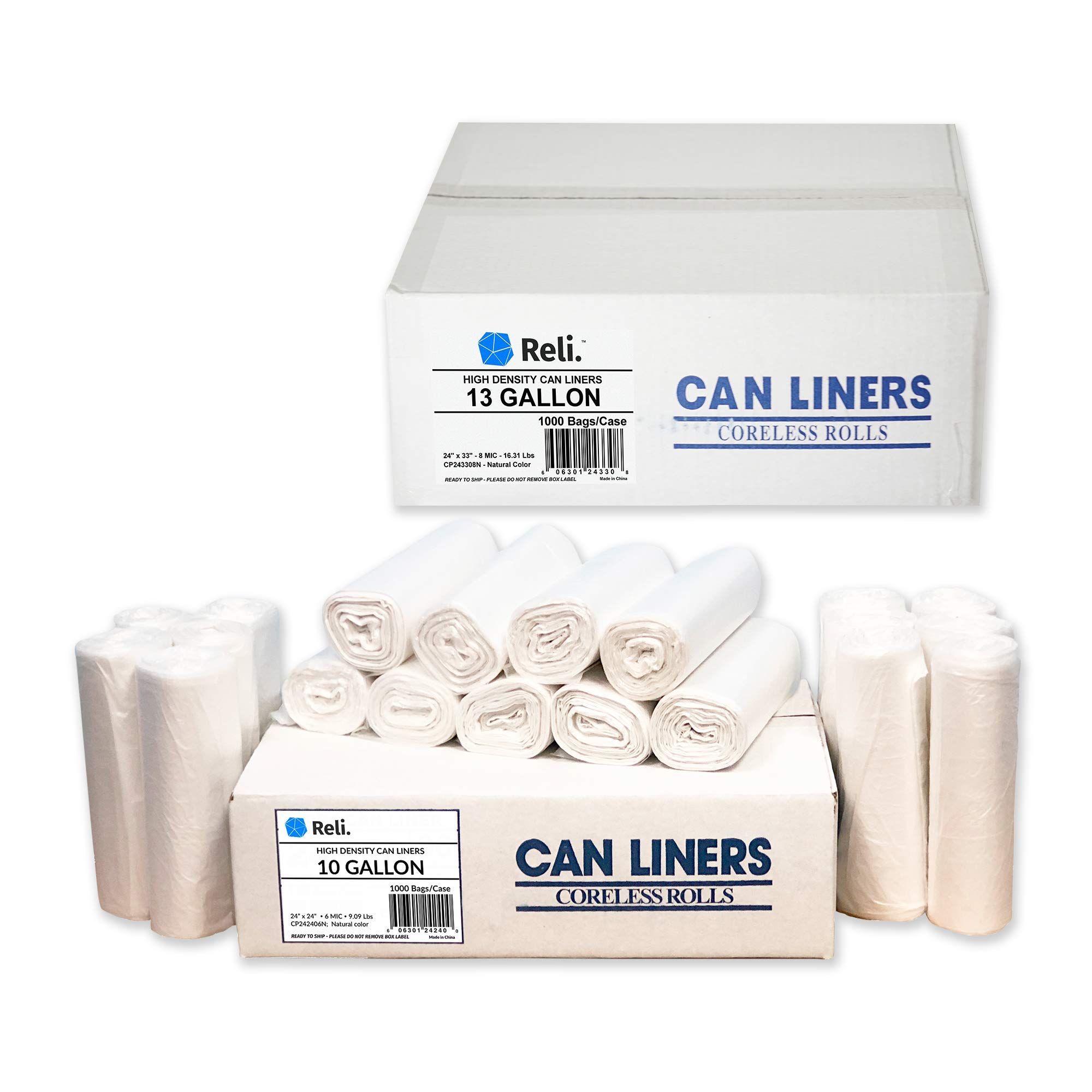 Heavy Duty 6-10 Gallon & 13 Gallon Trash Bags - 1000 Count (500 Each Size) - Extra Thick, Leak Proof, Scented Kitchen Garbage Bags for Home, Office & Outdoor Use