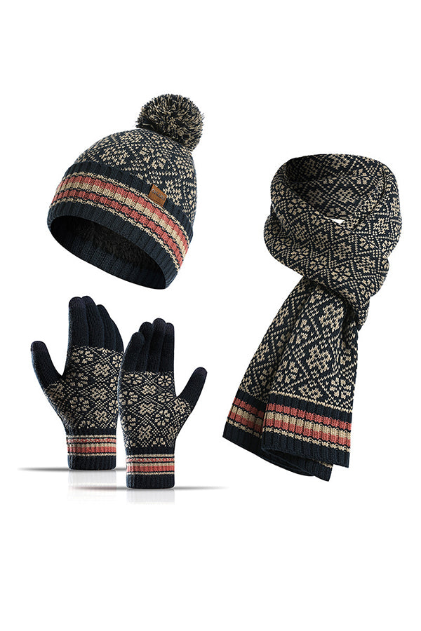 Winter Warm Knitted Hat Scarf Gloves Set for Women & Men - Cozy 3-Piece Accessories for Snow Sports, Skiing, and Cold Weather Outdoors