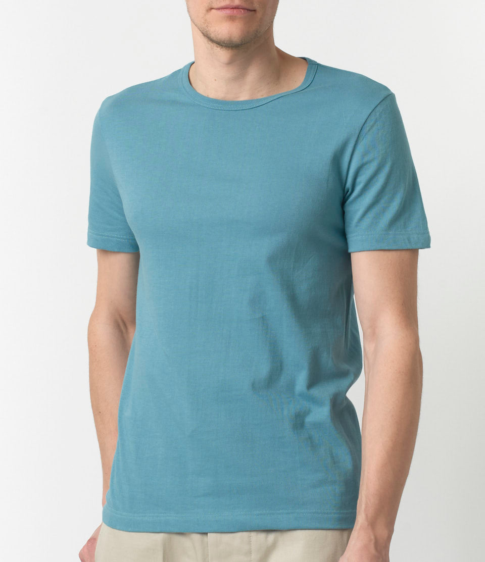 Vintage Merz b. Schwanen 1950s Classic Crew Neck T-Shirt - Aqua Blue Cotton Tee for Men | Retro Casual Wear & Everyday Outfits