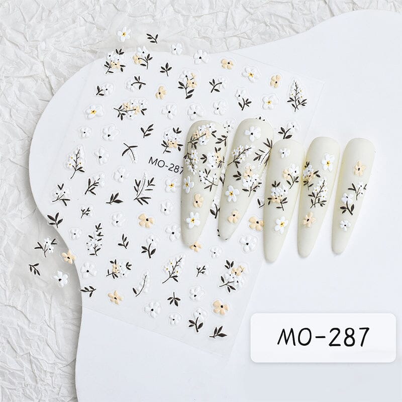 3D White Flower Nail Stickers - MO 287 - Elegant Floral Nail Art for Parties, Weddings & Special Occasions