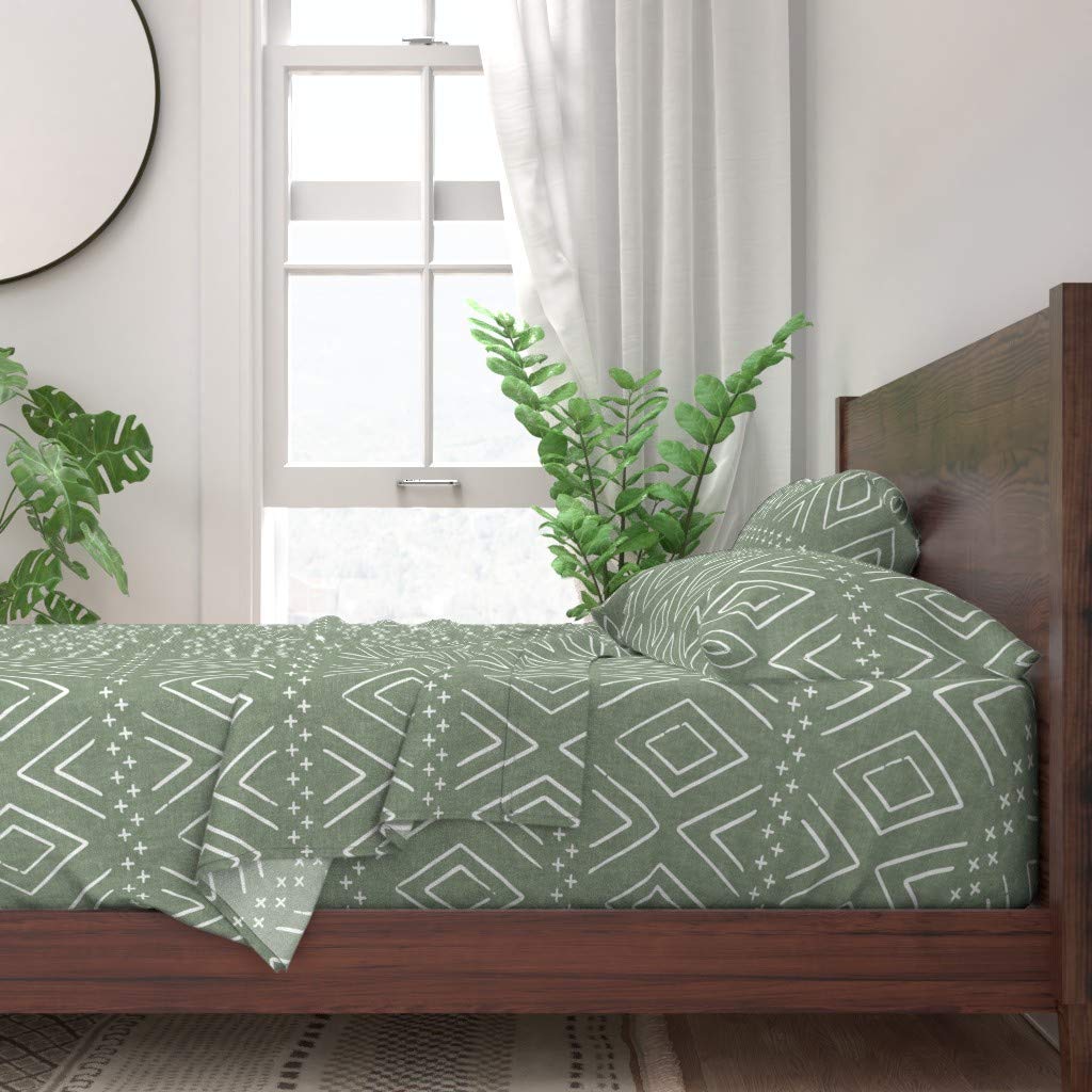 Safari Print 100% Cotton Queen 4-Piece Sheet Set - Diamond Sage Green Boho Farmhouse Bedding for Modern Home Decor | Perfect for Guest Rooms, Master Bedrooms & Bohemian Style Interiors