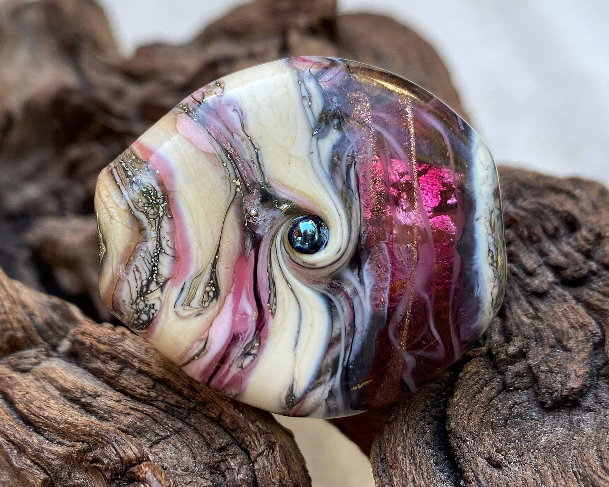 Handmade Pink Organic Lampwork Glass Focal Bead for Jewelry Making - Perfect for Necklaces, Bracelets & DIY Craft Projects