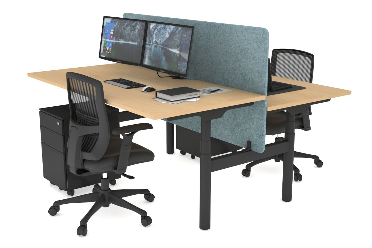 Flexi Premium Height Adjustable 2-Person H Bench Workstation - Black Frame [1200L x 800W with Cable Management] - Ideal for Office, Home Workspace & Collaborative Environments