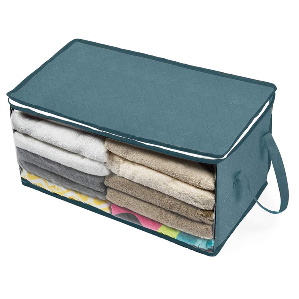 Large Storage Bags 2-Pack - Foldable Closet Organizers with Durable Handles, PP Non-Woven Fabric Storage Containers for Blankets, Quilts & Bedding - Space-Saving Closet & Seasonal Storage Solution (Blue)