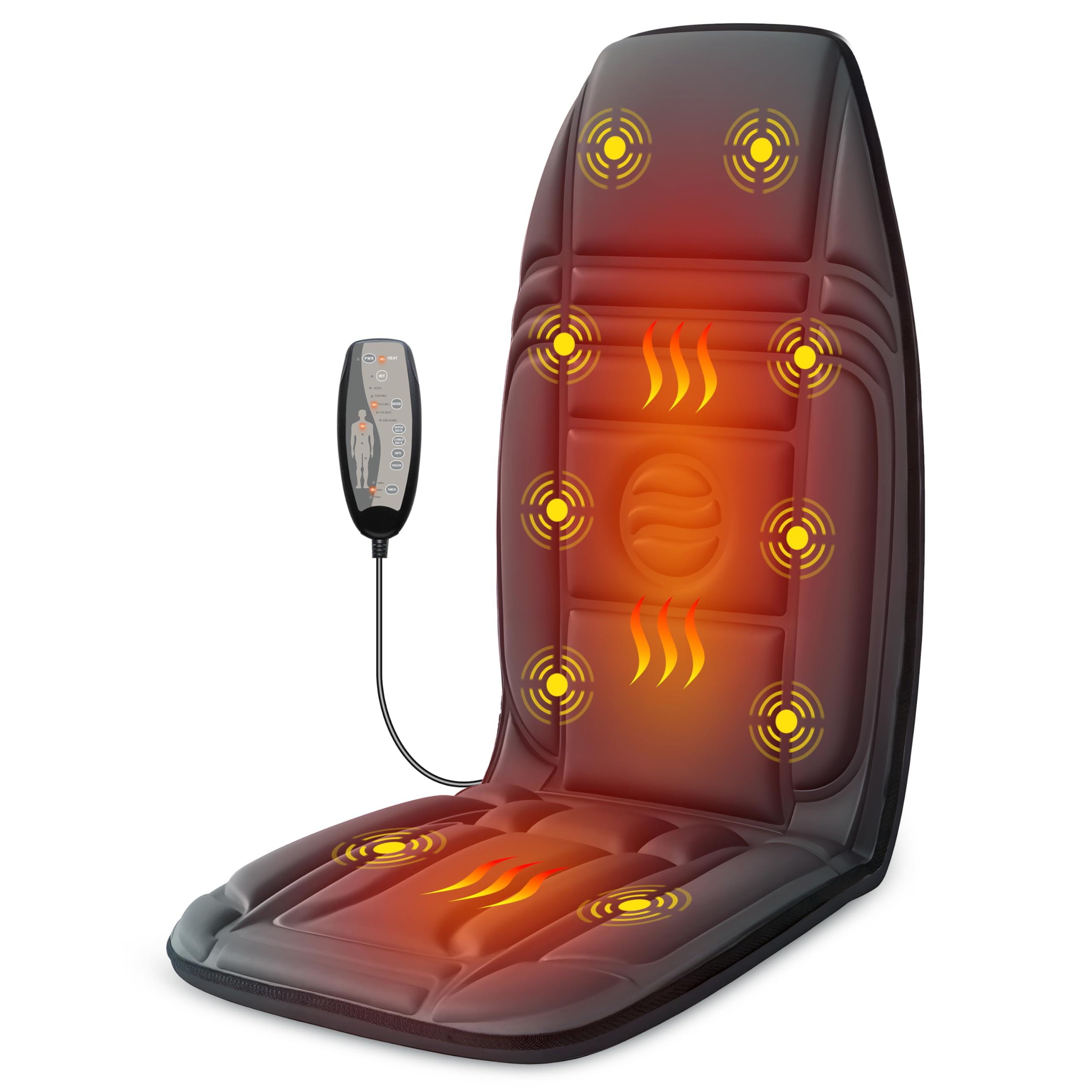 Vibration Back Massager with Heat - 10 Vibration Motors & 2 Heating Levels Massage Chair Pad for Recliner, Office Chair, Sofa - Perfect for Home, Office & Car Use - Great Gift for Mom, Dad, Women & Men