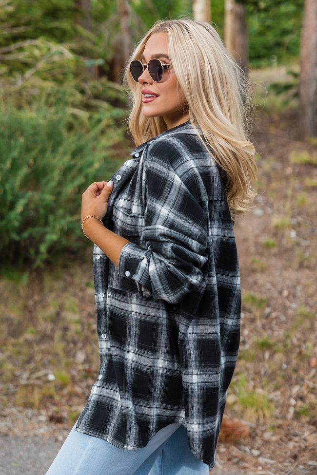 Black and Ivory Plaid Oversized Button Front Shirt for Women - Stylish Loose Fit Long Sleeve Blouse - Perfect for Casual Outfits, Layering, and Office Wear