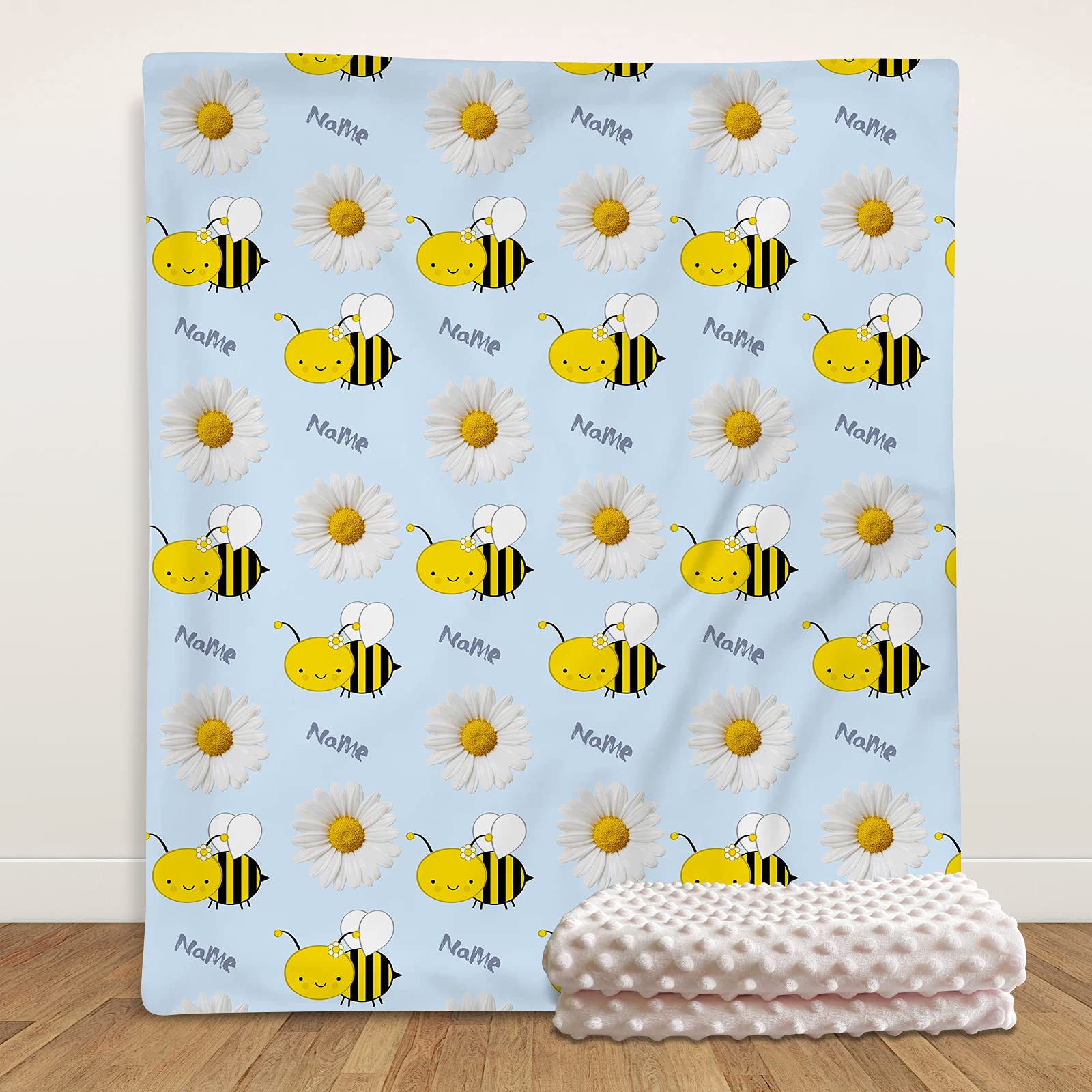 Personalized Baby Blankets for Girls with Name - Custom Little Bee Design, Super Soft Double Layer Plush Minky Blanket | Perfect for Nursery, Gift, and Cuddling