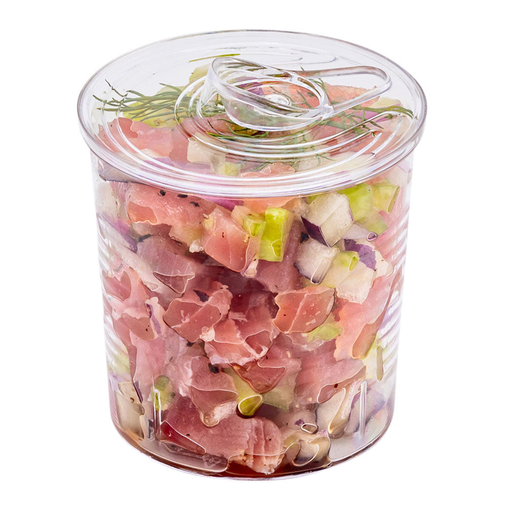 4 oz Round Clear Plastic Tin Can with Lid - 2.5