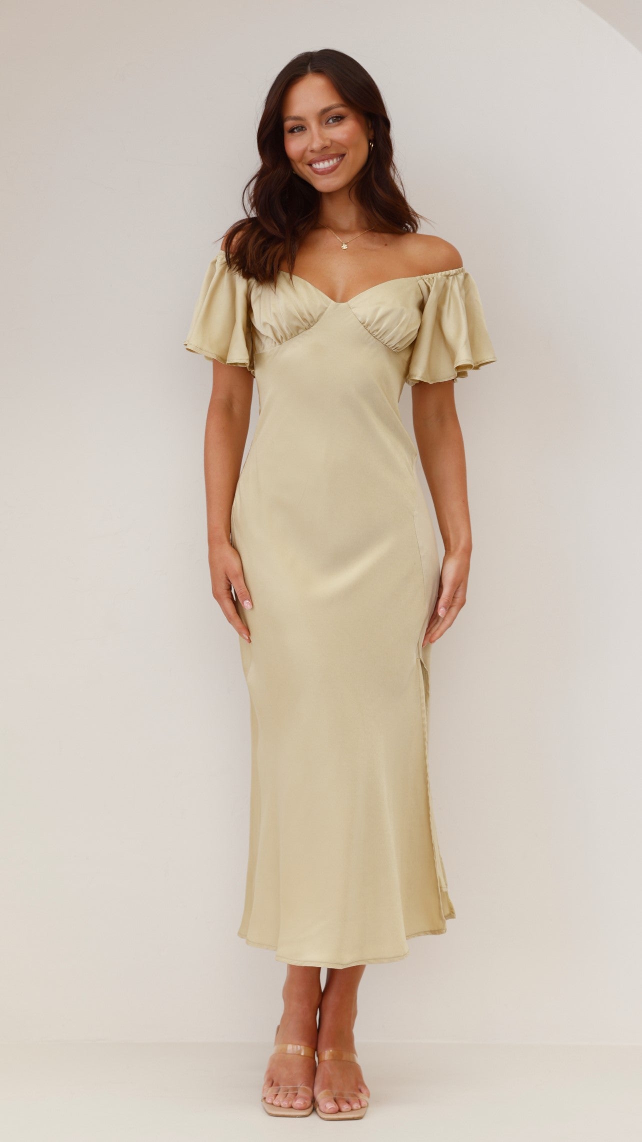 Louisa Midi Dress in Olive Green - Elegant Casual & Office Wear for Women | Perfect for Spring Summer Outfits, Date Nights & Work Attire