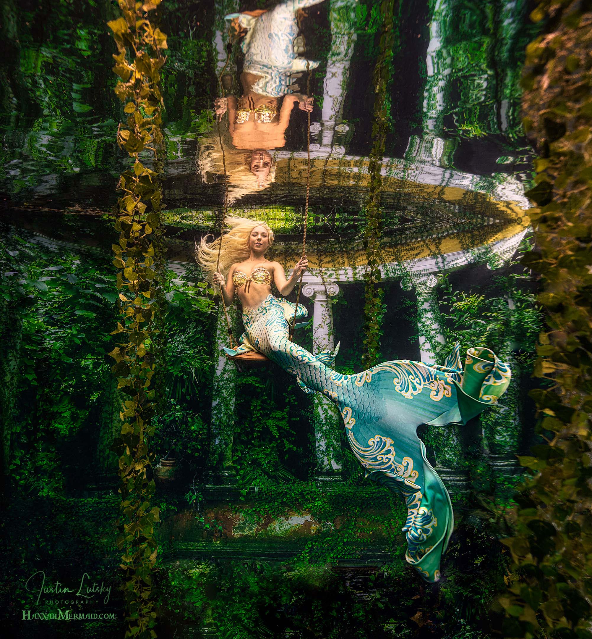 Hannah Mermaid Golden Wave GalleryTail Swimsuit by Cape Cali - Elegant Mermaid Tail for Swimming, Underwater Photography, and Costume Parties
