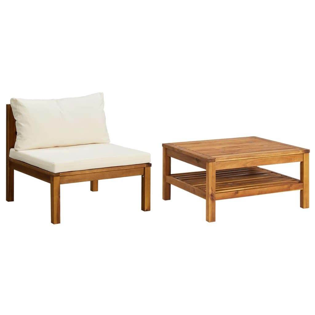 vidaXL 2-Piece Patio Sofa Set with Cushions & Tea Table - Modular Sectional Outdoor Furniture for Garden, Rustic Solid Acacia Wood - Perfect for Backyard Relaxation & Outdoor Entertaining