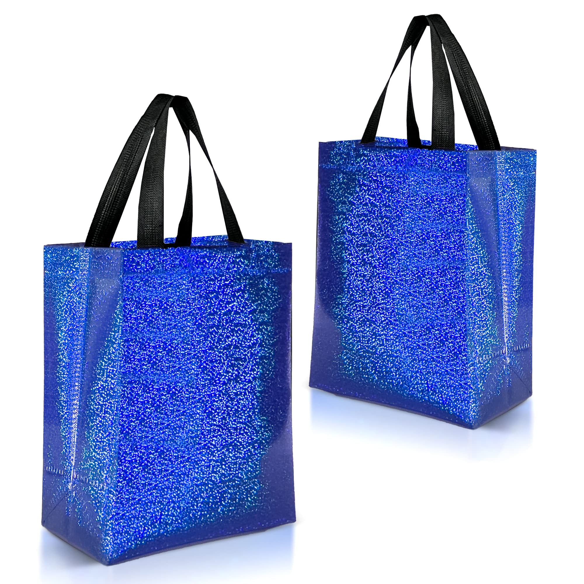 Nush Nush Sparkle Gift Bags – Set of 12 Reusable Blue Holographic Glitter Gift Bags (8x4x10 Inches) - Perfect for Birthday Parties, Christmas Gifts, Goodie Bags & Party Favors - Medium Size Elegant Party Decorations