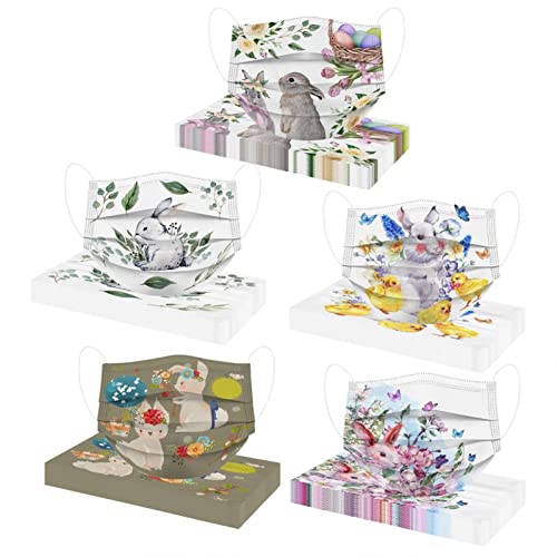 Easter Face Masks 50PCS - Rabbit Flower Design for Adults, Outdoor Use