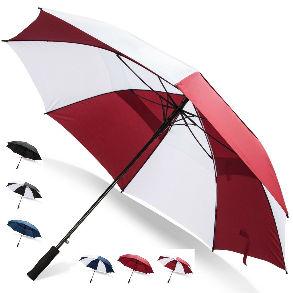 62/68 Inch Automatic Open Golf Umbrella - Extra Large Windproof Waterproof Double Canopy with Vented Design for Golf, Beach, Outdoor Sports & Heavy Rain Protection