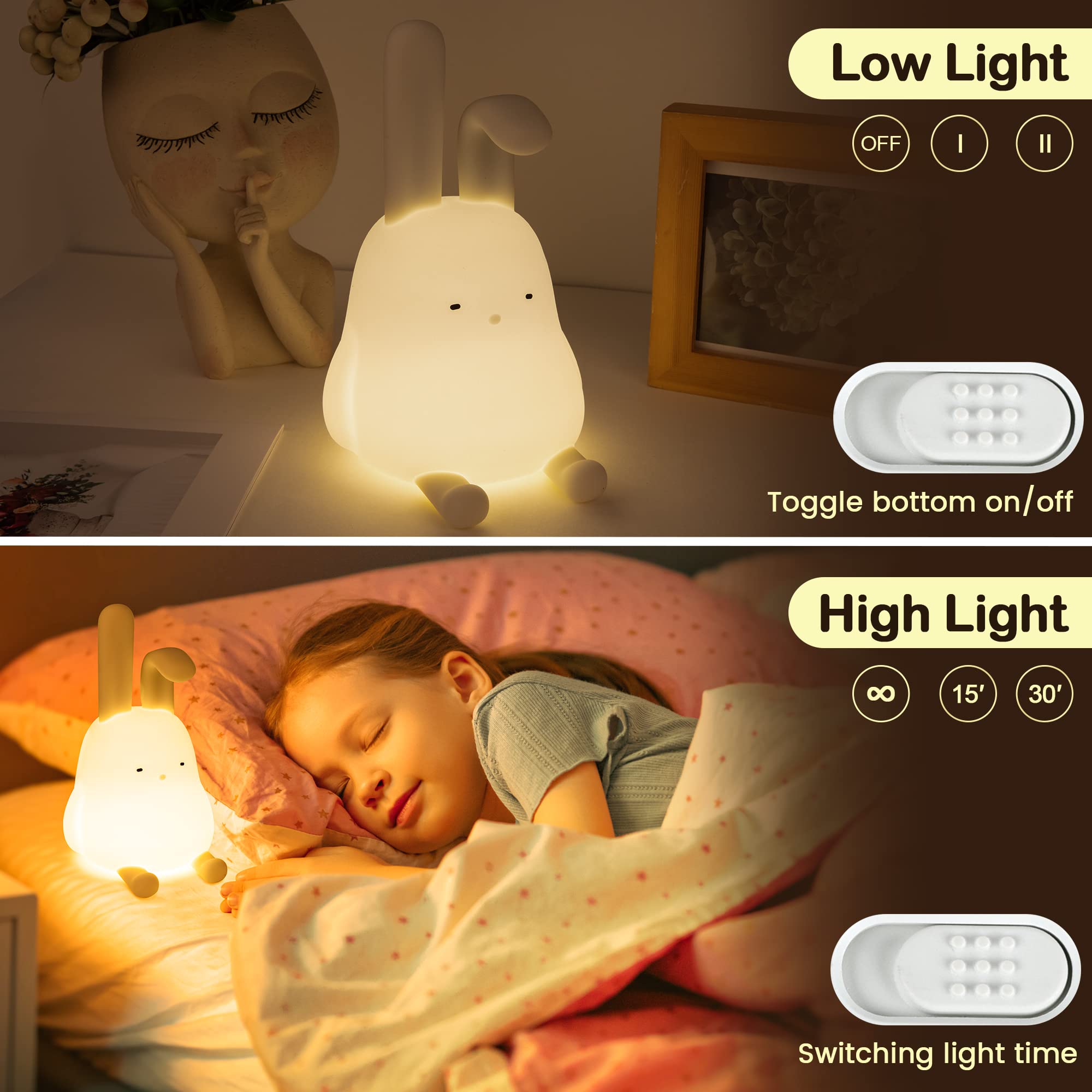QANYI Bunny Lamp - Cute LED Night Light with Phone Stand, Soft Squishy Table Decor for Bedroom, Desk & Nursery | Perfect Gift for Women, Teens & Kids | Romantic, Study & Nursery Lighting