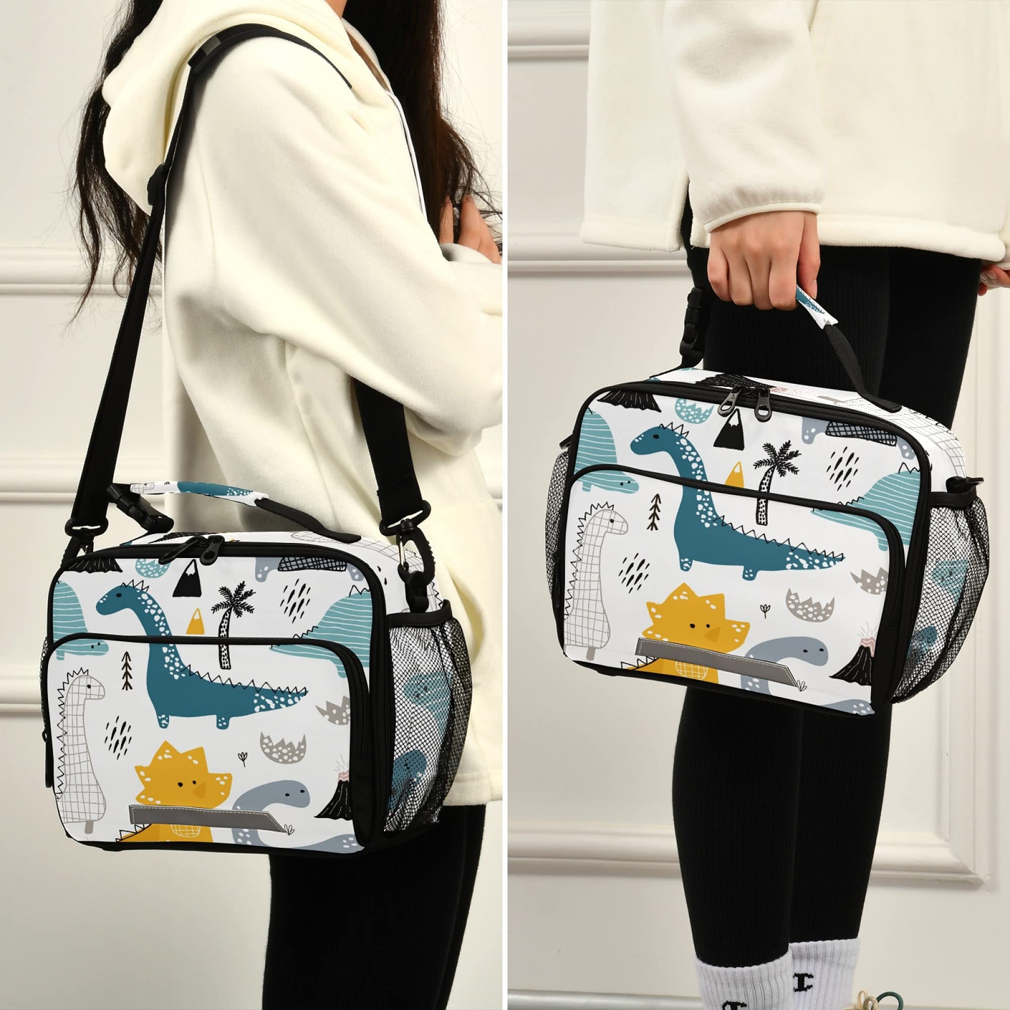 Dinosaur Lunch Box for Girls & Boys - Insulated Cooler Tote with Ice Pack, Freezable Kids Lunch Bag for School, Teens, Bento Boxes & Bottle Holder - Perfect for Picnics, School Lunches & Outdoor Adventures