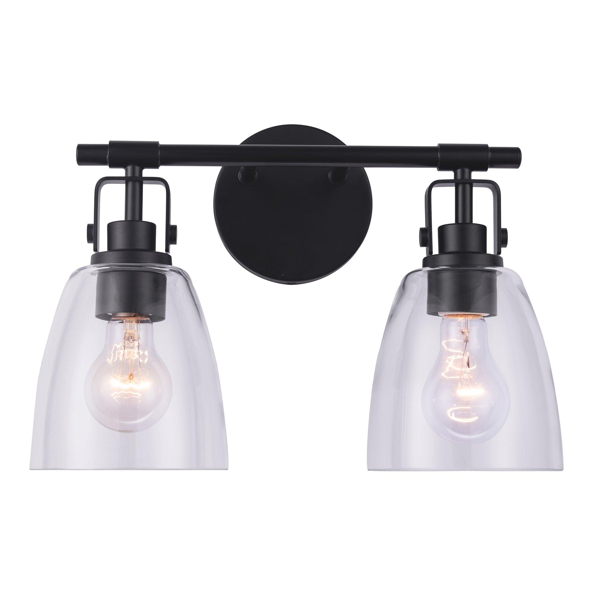Modern Farmhouse 2-Light Vanity Light - Brushed Nickel Bathroom Sconce with Clear Glass Shades - Perfect for Bathroom, Powder Room, and Dressing Area Lighting