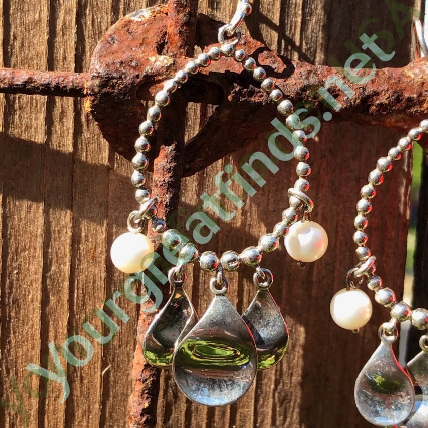 Vintage Sterling Silver Beaded Hoop Earrings with Pearls - Elegant Dangle Drop Jewelry for Women, Perfect for Weddings, Parties & Everyday Wear