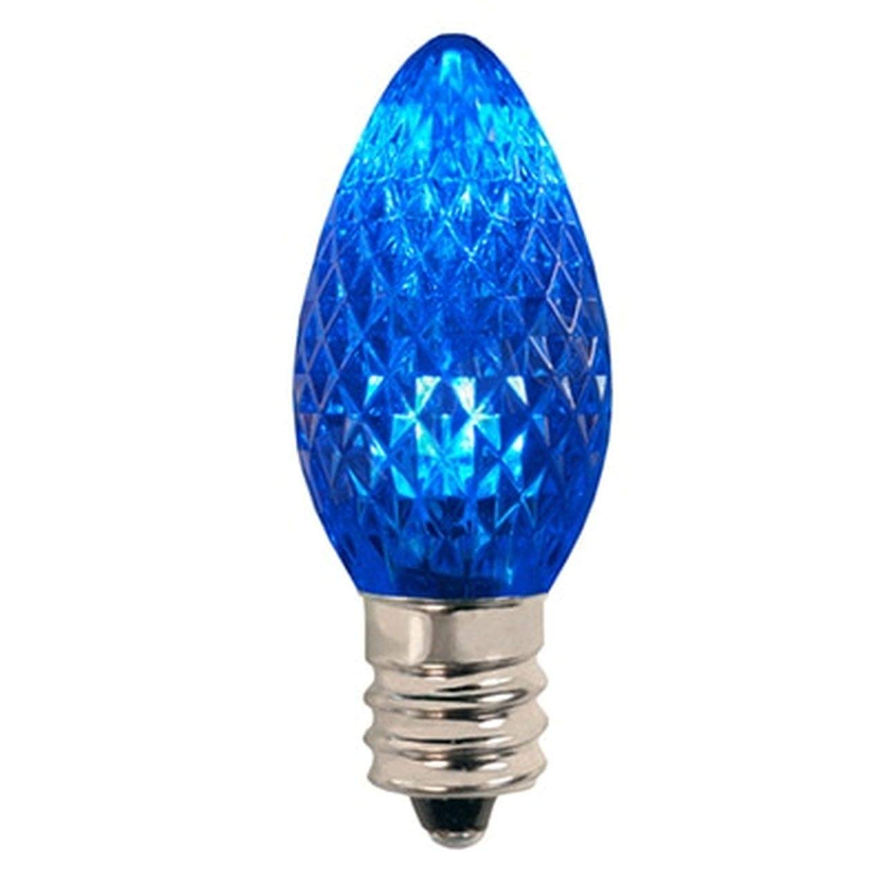 Blue C7 LED Christmas Light Bulbs (25 Pack) - Faceted Shatterproof Outdoor/Indoor Holiday Lights for Tree, Home, Party & Winter Decorations