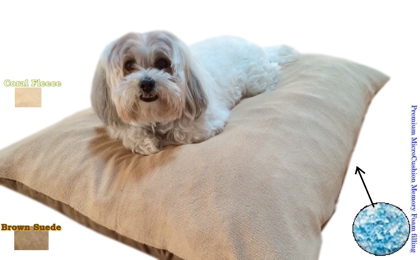 Durable Memory Foam Dog Bed - Waterproof Pet Pillow for Small Medium Large Dogs - Cozy Coral Fleece Bedding for Home & Travel (36