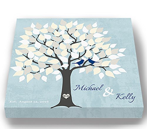 Personalized Wedding Tree Guest Book - Unique Bridal Shower Gift for 100-150 Signatures - 24x24 Inch Aqua Canvas Wall Art - Perfect for Wedding Receptions, Anniversaries & Home Decor