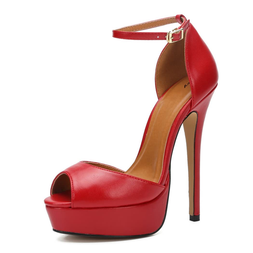 FEIPiBAO 16CM Women's & Men's High Heel Platform Sandals - Peep Toe Ankle Strap Party Shoes for Weddings, Night Out & Special Occasions