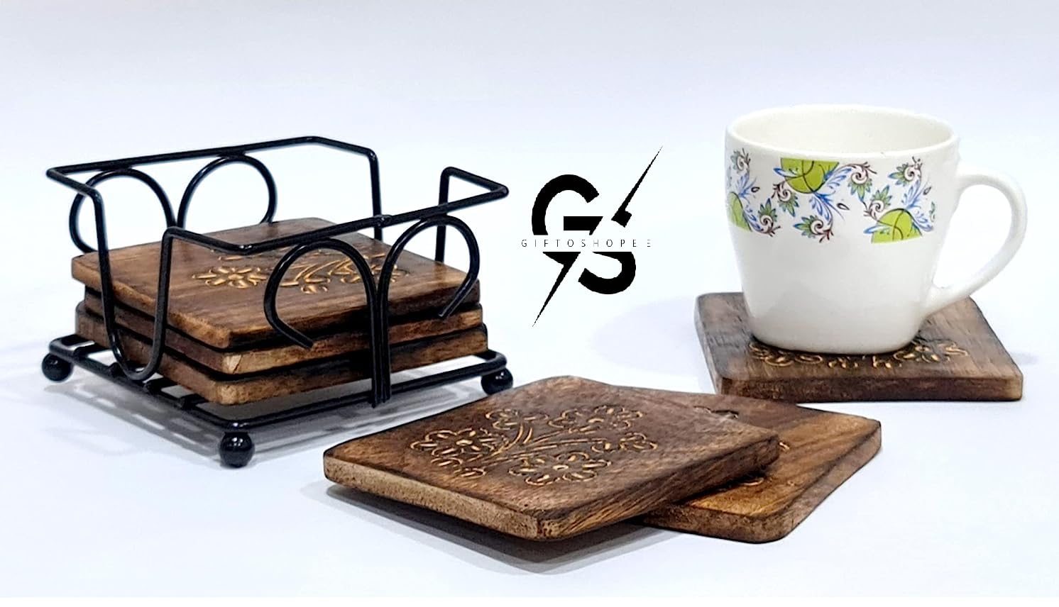 Handmade Wrought Iron Square Tea Coasters Set of 6 - Rustic Black Drink Coasters for Coffee, Beer & Mugs - Perfect for Office, Home & Bar Decor - Durable Tabletop Protectors for Hot & Cold Beverages