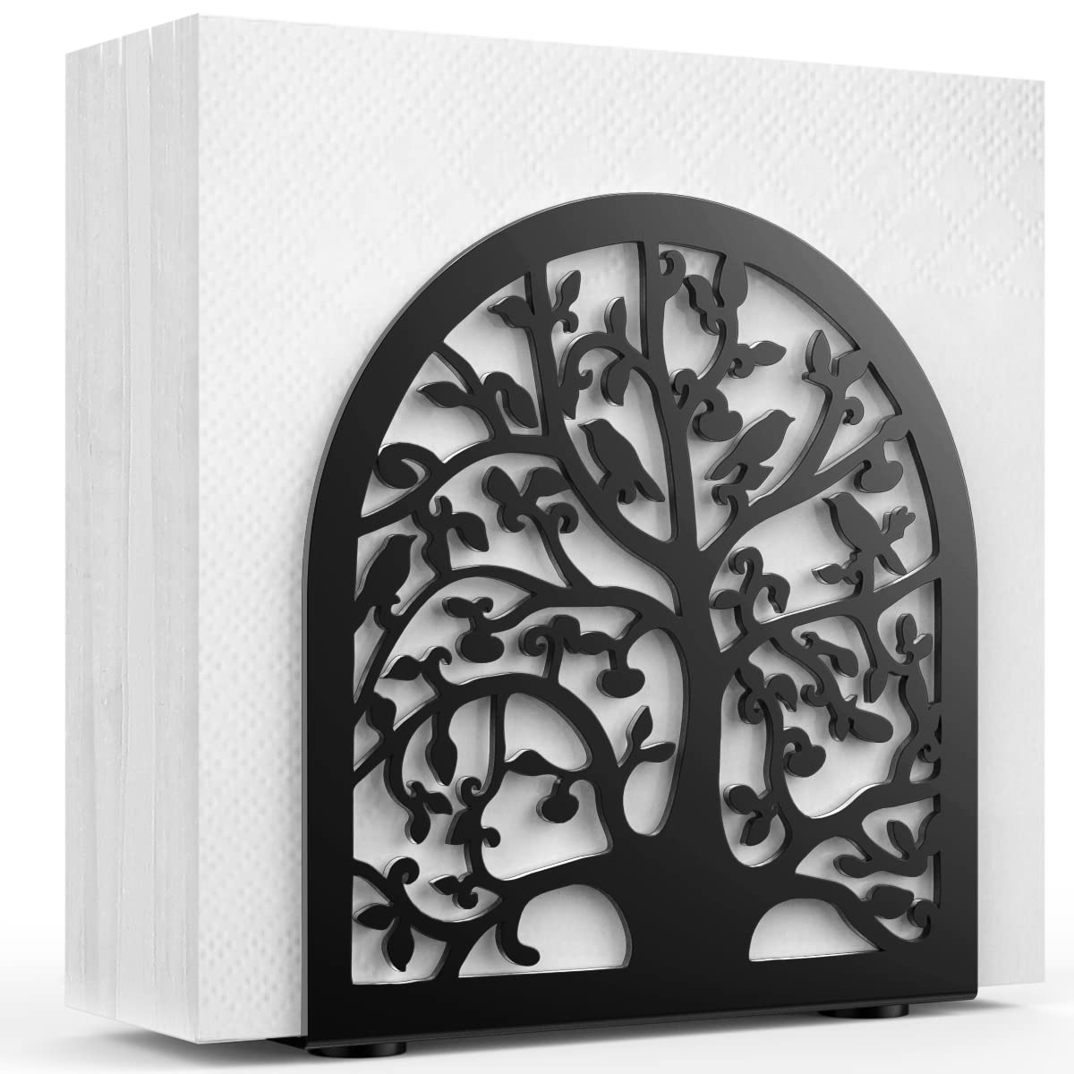 Modern Metal Napkin Holder - Tree & Bird Design Kitchen & Dining Table Organizer | Freestanding Napkin Stand for Home, Restaurant, Picnic & Party Decor | Black Tableware Accessory (Perfect for Everyday Use, Holiday Gatherings & Outdoor Dining)