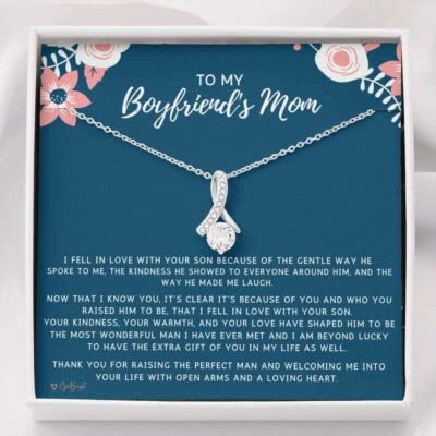 Personalized Love Knot Necklace for Boyfriend's Mom - Heart Diamond Charm Pendant with Message Card & Gift Box - Mother's Day & Anniversary Jewelry Gift - Perfect for Special Occasions & Heartfelt Moments