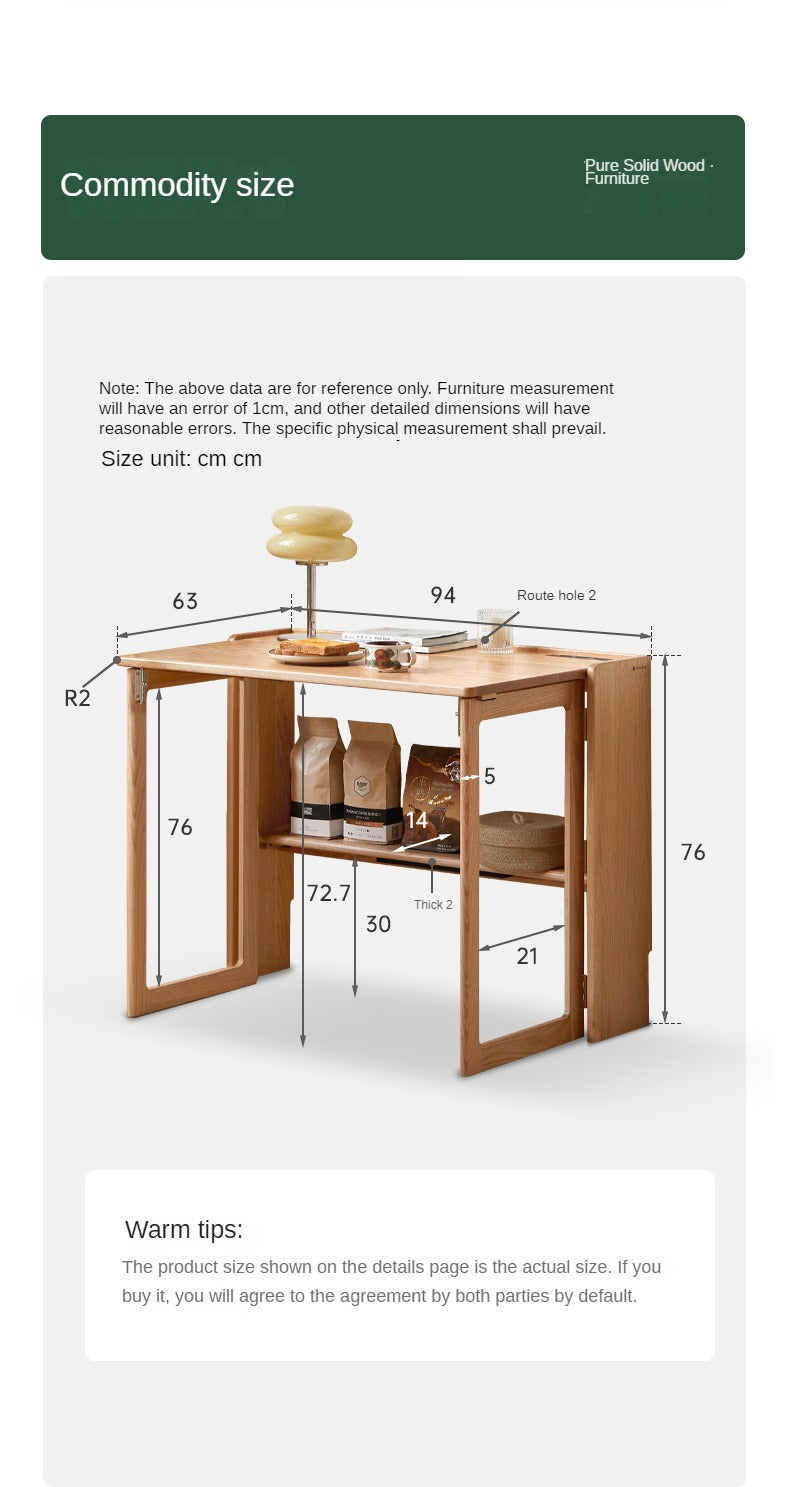 Solid Oak Wood Modern Nordic Folding Dining Table - Space-Saving for Small Apartments, Kitchens & Outdoor Use