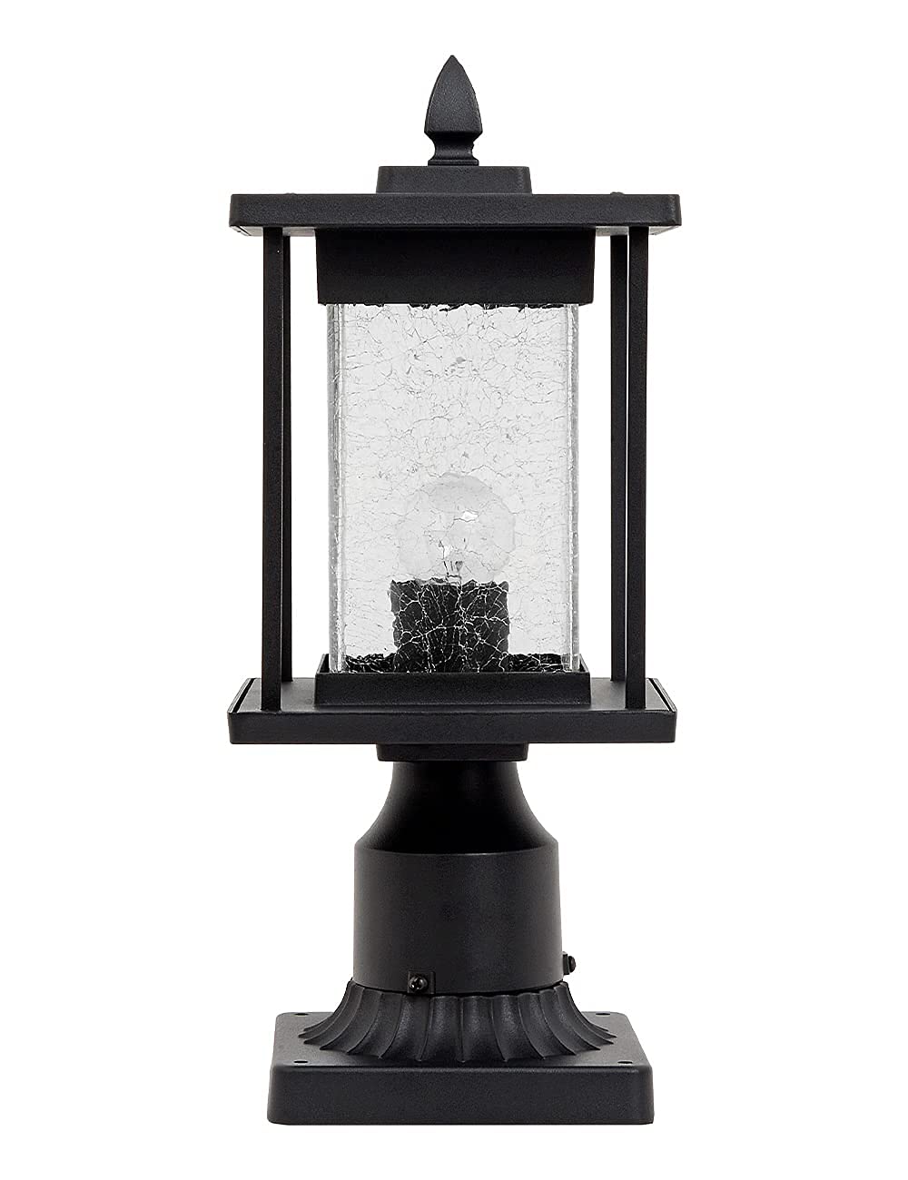 Outdoor Post Lights - Waterproof Hardwired Pier Lantern with Crackle Glass & Aluminum Exterior, 3-Inch Pole Mount Adapter - Perfect for Driveway, Garden, Patio, and Walkway Lighting