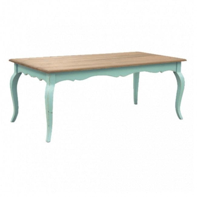 French Colonial Style Dining Table 180CM - Turquoise Distressed Wood Farmhouse Table - Perfect for Rustic Kitchens, Dining Rooms & Open Concept Living Spaces