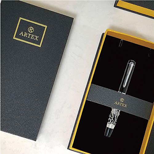 Luxury ARTEX Fountain Pen with Germany Schmidt Nib - Zodiac Relievo Design in Eastern Style - Executive Metal Pen for Professionals - Perfect Gift for Men & Women (Ancient Silver Rooster) - Free Engraving - Ideal for Business Meetings, Signing Documents & Collectors