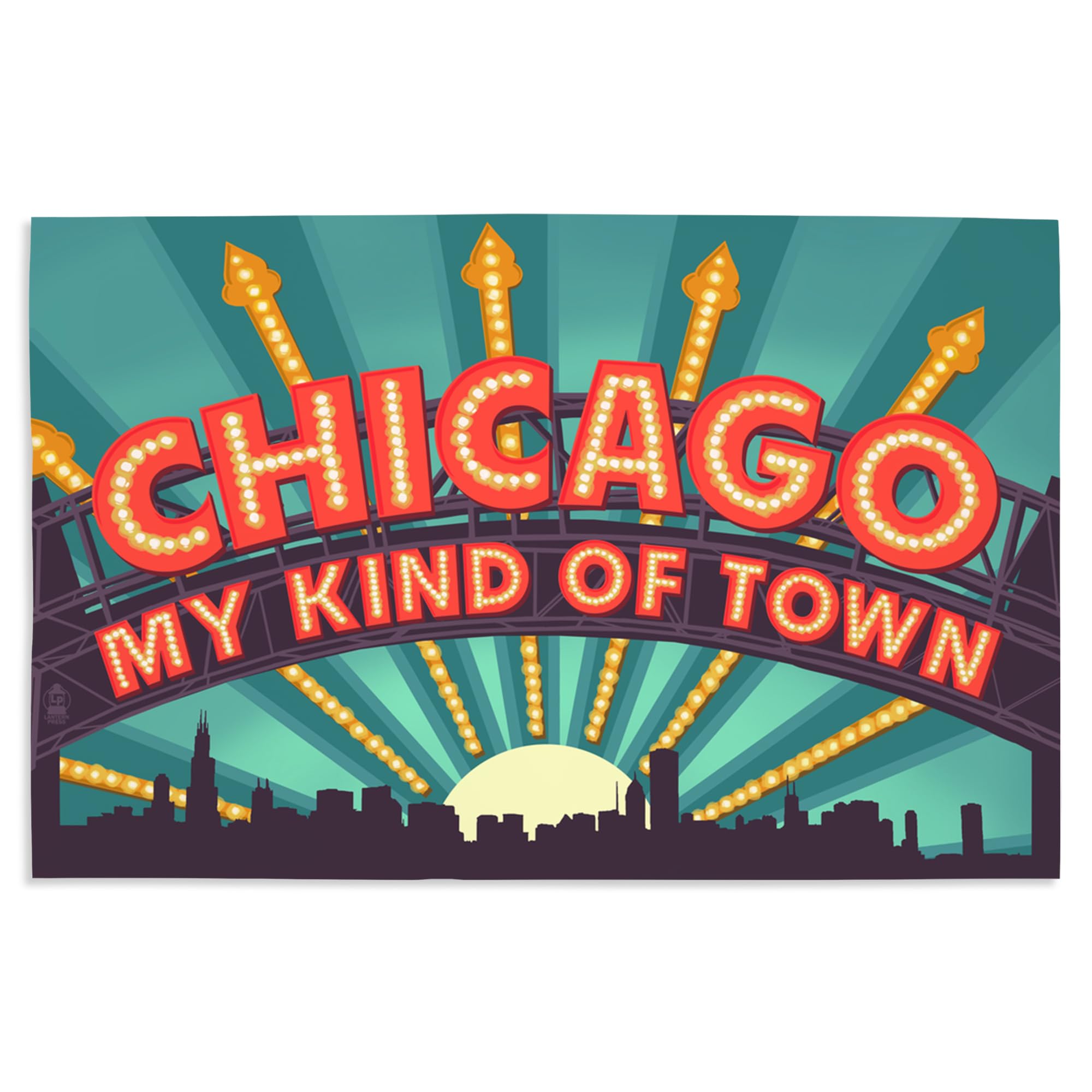 Lantern Press 16x24 Inch Giclee Art Print - Chicago Illinois Marquee Poster - Vintage Style Cityscape Wall Decor for Living Room, Office & Bedroom