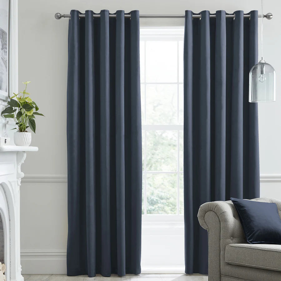 Laurence Llewelyn Bowen Montrose Eyelet Curtains Navy Blue - Premium Blackout Window Drapes for Living Room & Bedroom