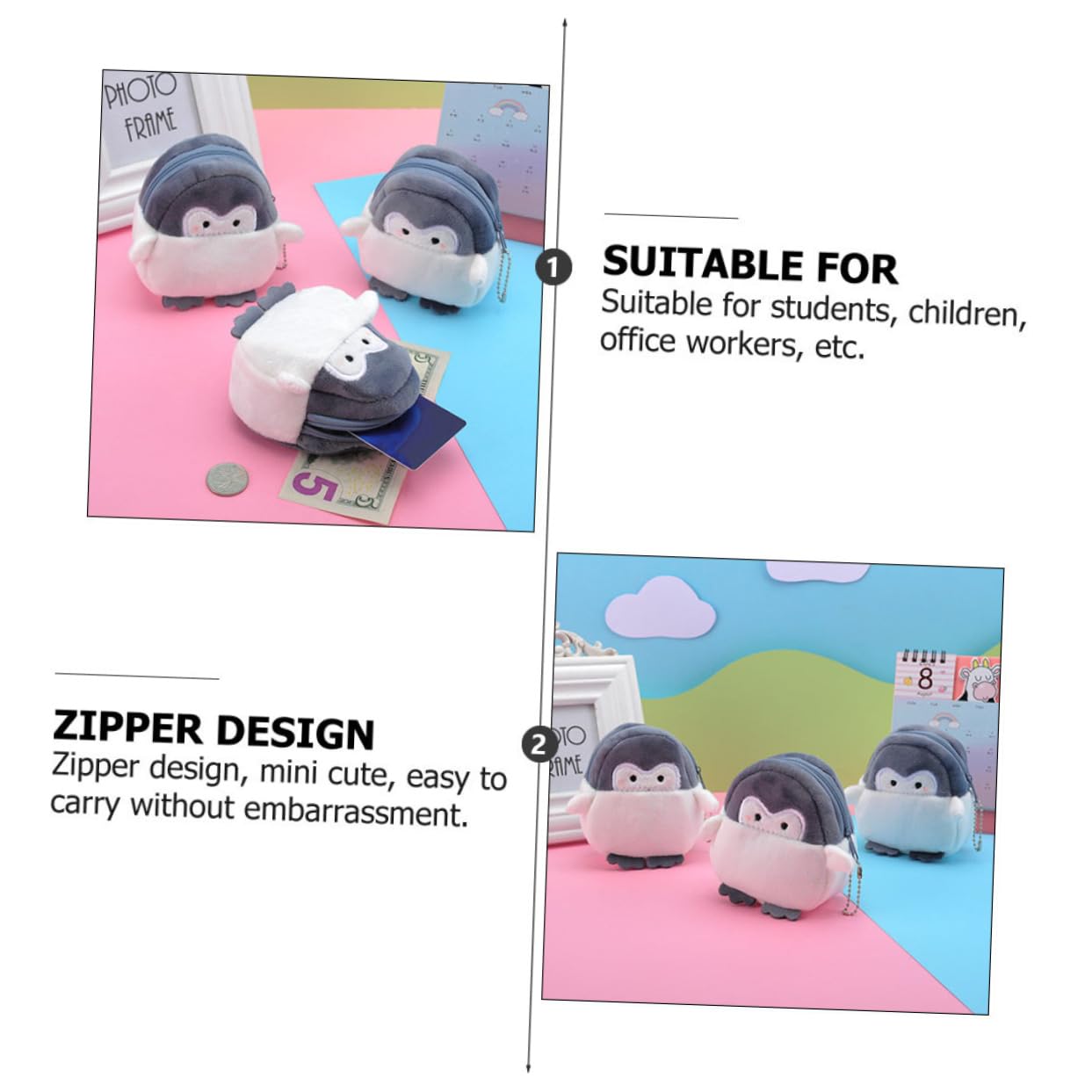 Holibanna 6 Pcs Plush Coin Purse & Keychain - Cute Stuffed Animal Handbag for Kids, Girls Backpack Accessories | Small Change Wallet Storage Bag (Penguin Design) - Perfect for School, Travel & Gift Giving