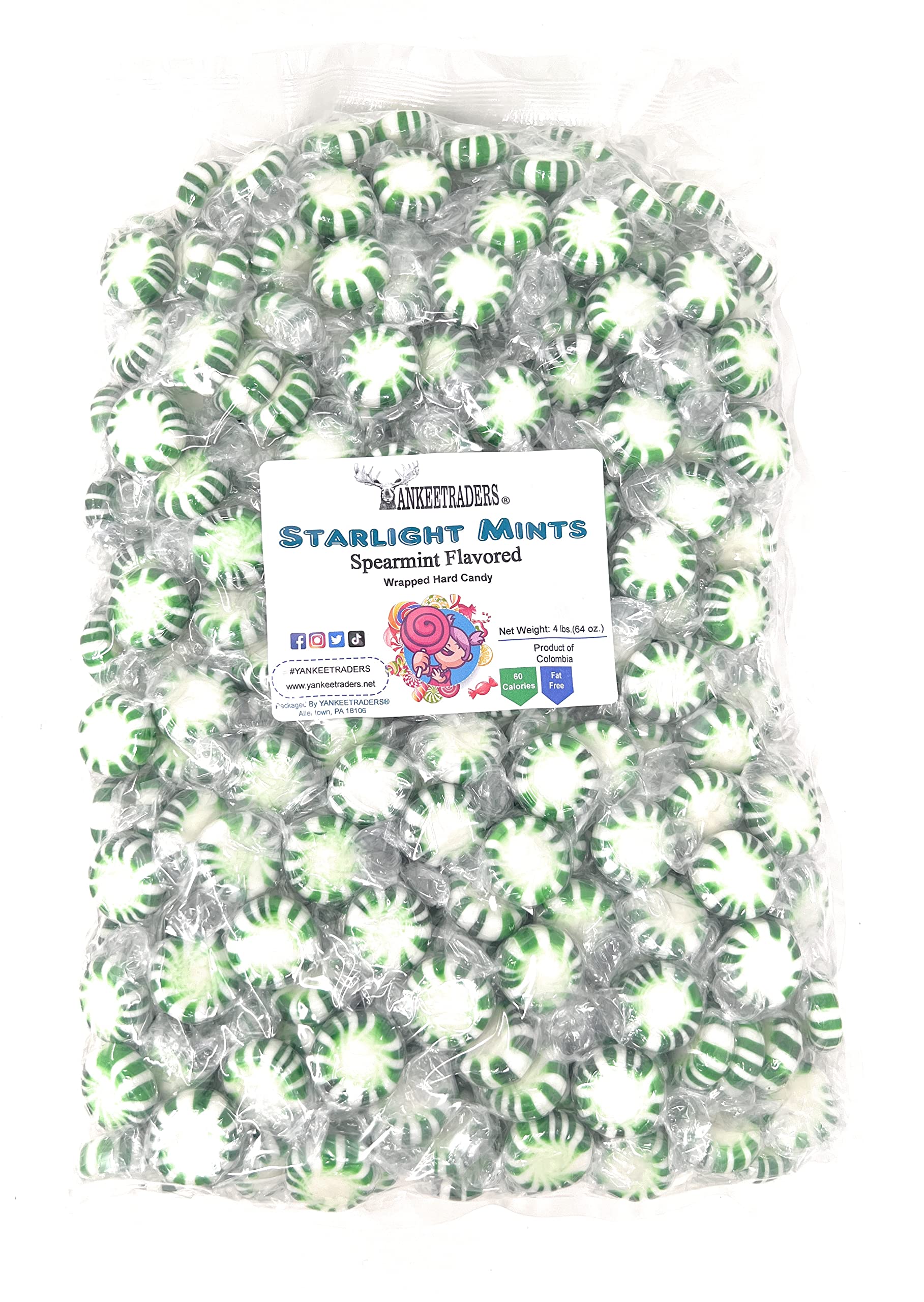 Yankee Traders Spearmint Starlight Mints - 4lb Bulk Wrapped Candy for Parties, Holidays & Office Treats | Refreshing Mint Flavor