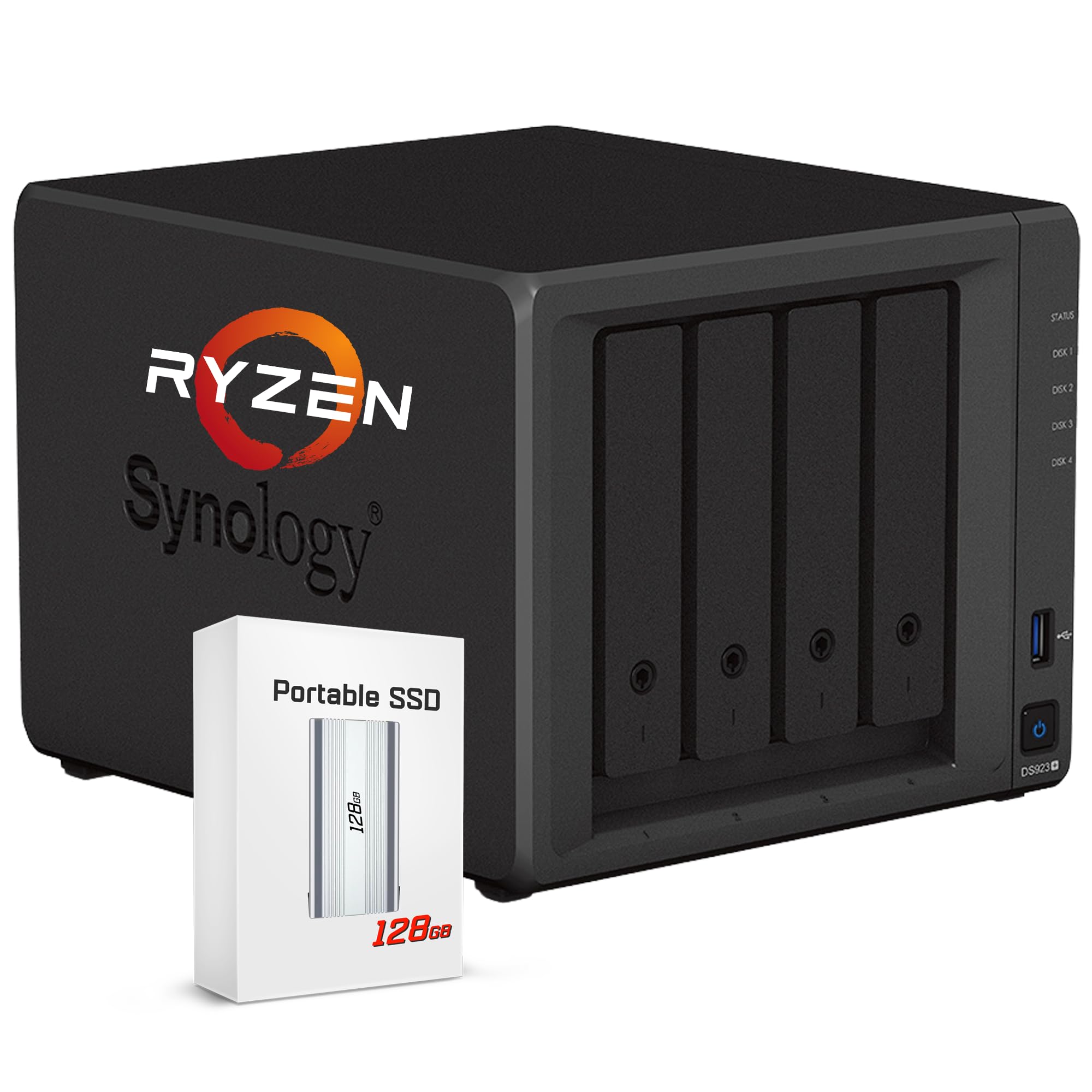 Synology DiskStation DS923+ 4-Bay NAS Server with AMD Ryzen R1600 (2-Core, 3.1GHz) | 32GB DDR4 RAM & 2TB M.2 NVMe SSD | High-Performance Network Attached Storage for Home & Business Data Backup, Media Streaming & Cloud Sync