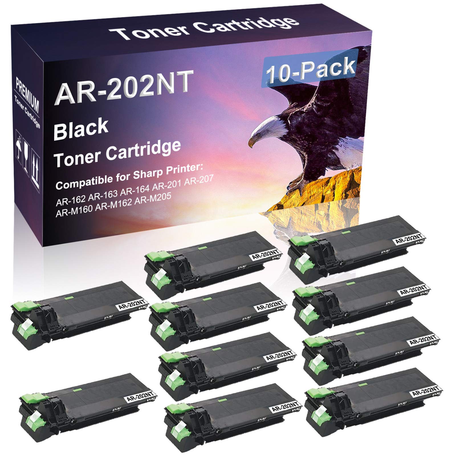 10-Pack Black High-Yield Compatible Toner Cartridge for Sharp AR-202NT/AR-162/AR-163/AR-164/AR-201/AR-207/AR-M160/AR-M162/AR-M205 Printers - Perfect for Office & Home Laser Printing Needs