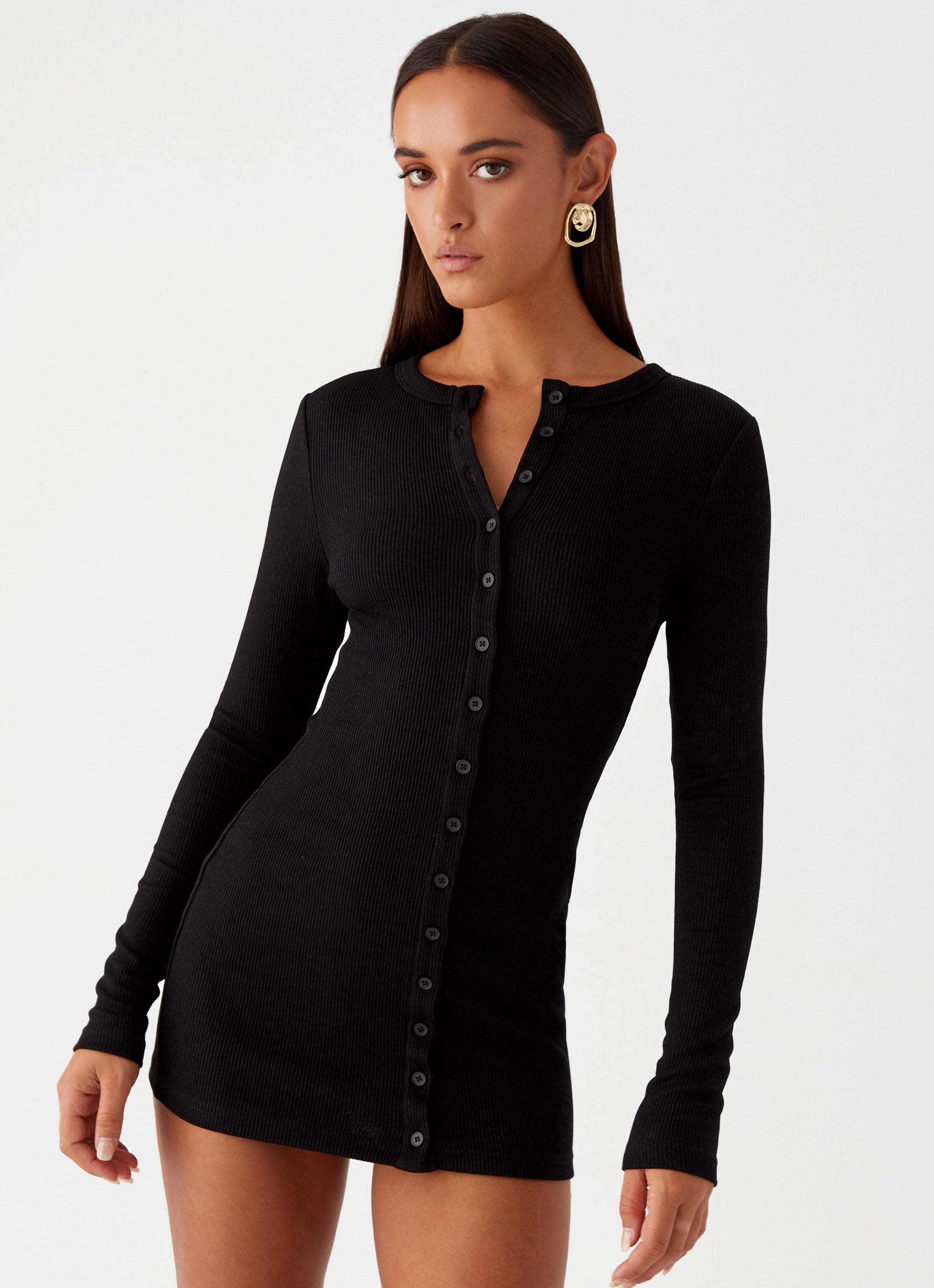 Ailee Women's Long Sleeve Mini Dress - Elegant Black Party Cocktail Dress for Night Out, Date Night, and Special Occasions