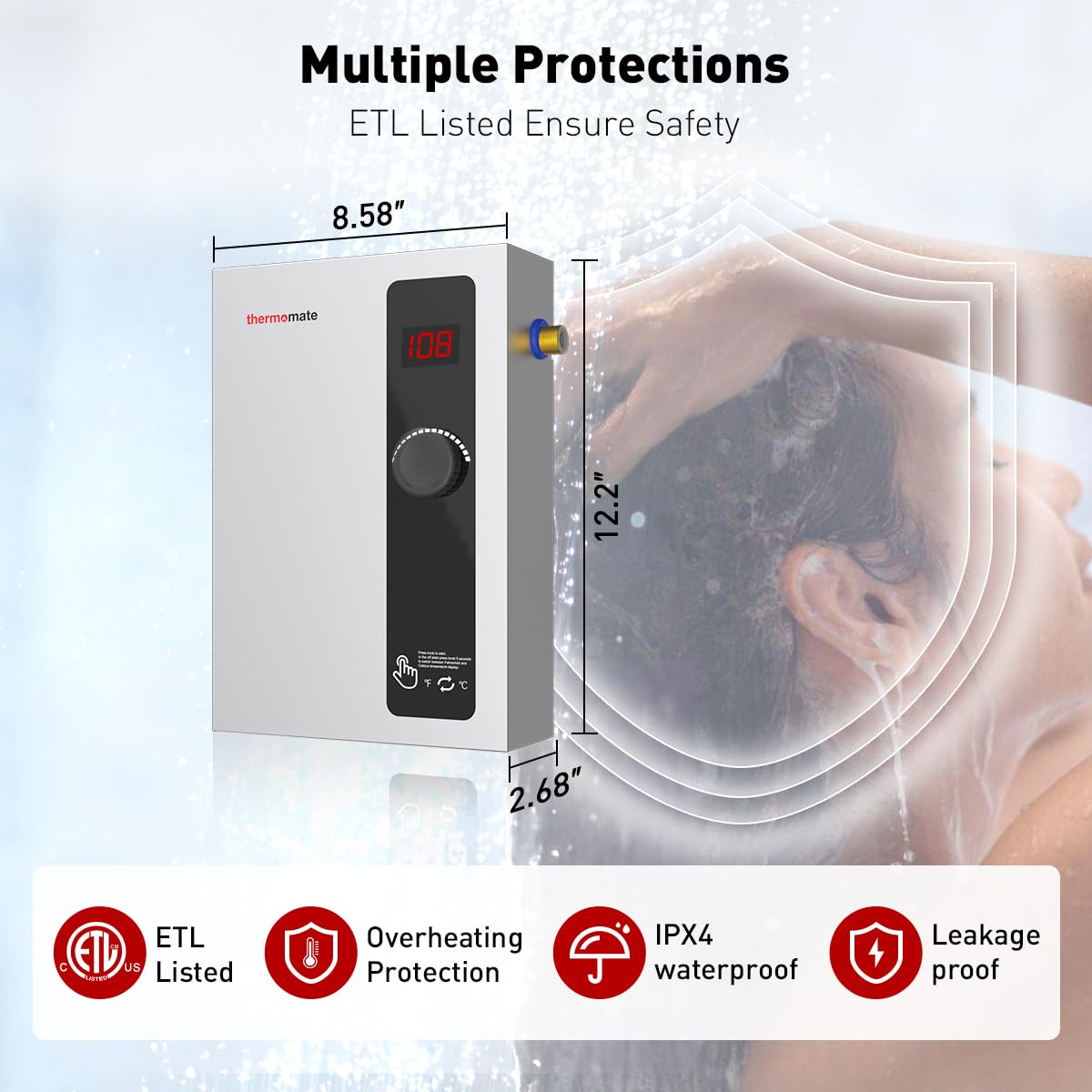 Thermomate 8kW Electric Tankless Water Heater - 240V On Demand Instant Hot Water System | Self-Modulating Technology for Energy & Space Savings | 1.56GPM Flow Rate at 35°F Rise | Perfect for Small Homes, Apartments & Point-of-Use Applications